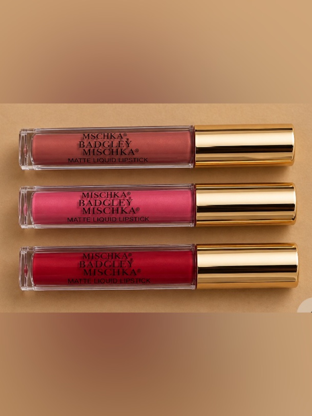 Badgley Mischka Matte Liquid Lipstick Set - Rose, Pink, Red
